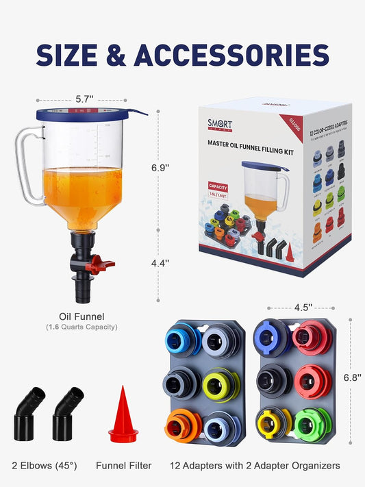 Engine Oil Funnel Kit, Upgraded Spill-Proof Design with Flow Control Valve | Oil Funnel for Oil Change, Oil Change Funnel Kit, Car Oil Funnel, Toyota Oil Funnel, Universal Fit, 1.6 QT Capacity