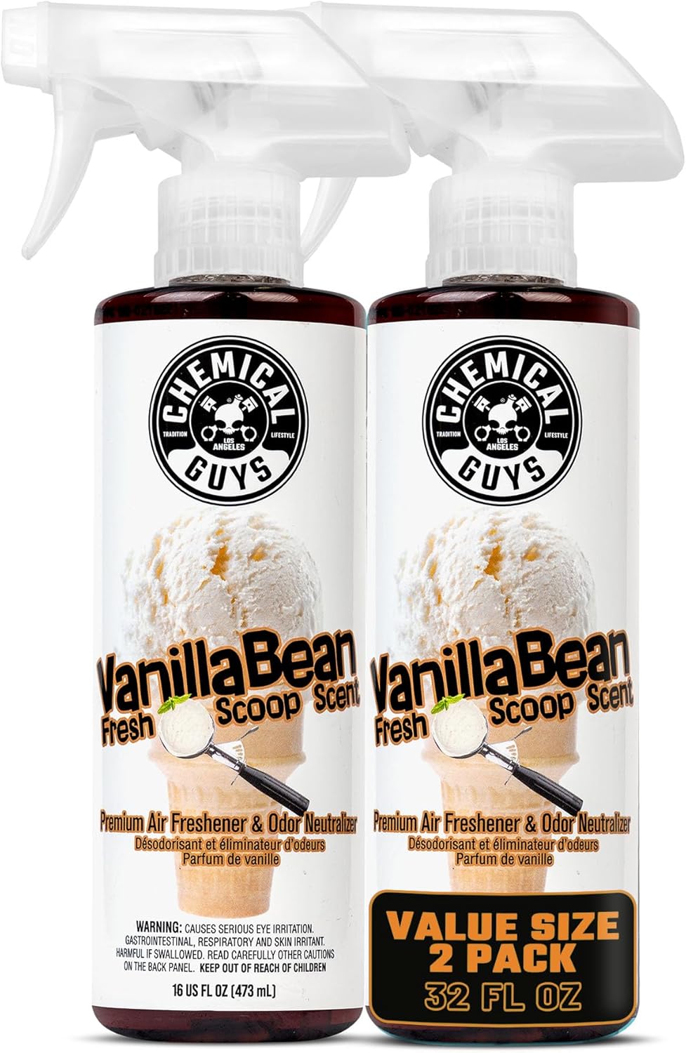 Chemical Guys AIR23116 Vanilla Bean Fresh Scoop Scent Air Freshener & Odor Eliminator, (Great for Cars, Trucks, SUVs, RVs, Home, Office, Dorm Room & More)16 fl oz