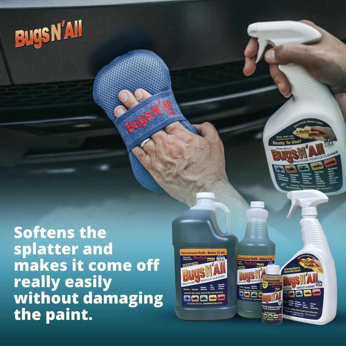 Bugs N’ All Bug Sponge - Bug and Tar Remover for Car Exterior and Interior - Ultra Soft Mesh Car Wash Sponge for Scratch Free Scrubbing - 8.25 by 4.75 inch, 1 Pack