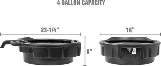 OEMTOOLS 87034 Oil Drain Pan, 4 Gallon Oil Pan, Heavy Duty Polyethylene, Pour Spout, No-Splash Lip, 3 Ergonomic Handles, Stackable Design