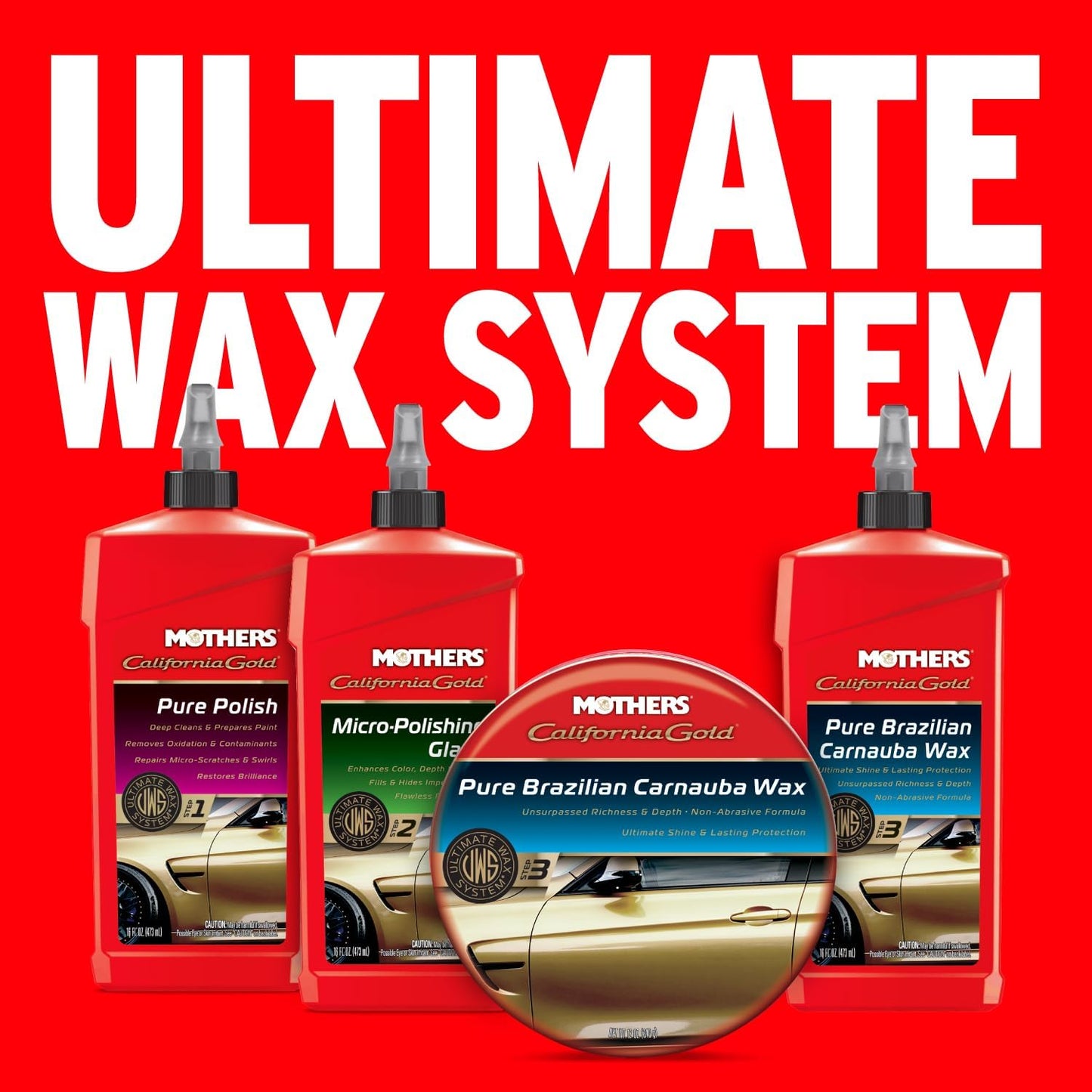 Mothers California Gold Pure Brazilian Carnauba Wax, 12 oz. Paste — Ultimate Wax System Step 3, Delivers Deep Shine & Long-Lasting Protection, Enhances Richness & Depth for All Paints (05550)