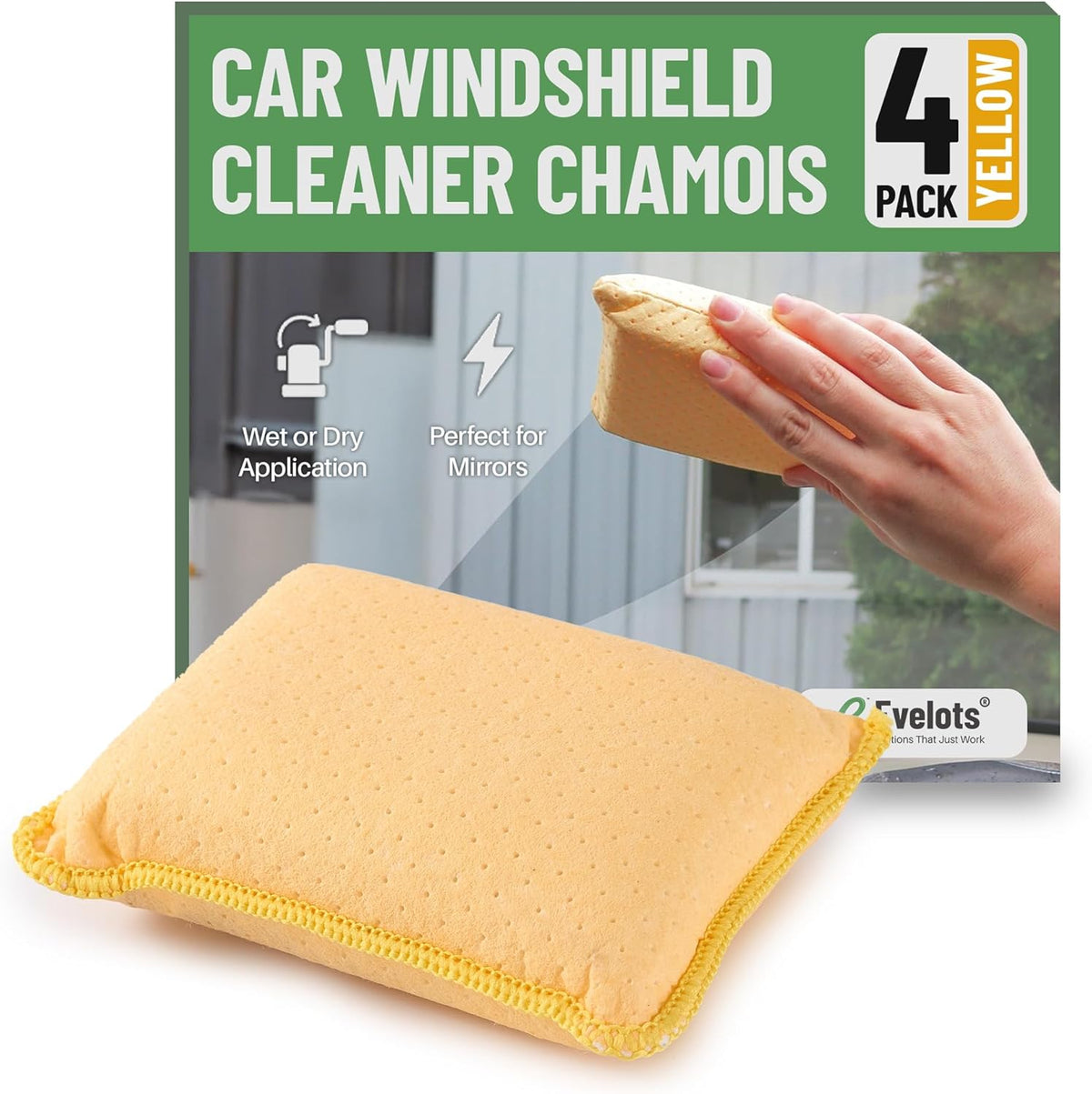 Evelots Windshield Cleaner Tool 2-Pack - Car Window & Glass Cleaning Tool, Inside Windshield Cleaner, Auto Windshield Cleaning Kit for Interior Car Windows - Yellow