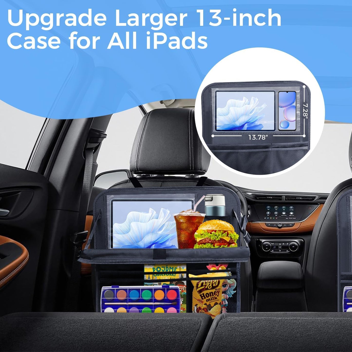 Backseat car organizer(2-Pack),9 storage pockets, car organizer with tablet holder,Car travel essentials for long trips,Car organizers and storage