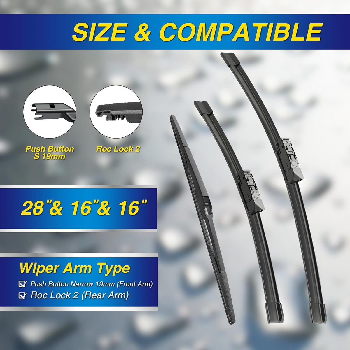 5 PLUS® Silicone Windshield Wipers Replacement for 2019-2024 Toyota RAV4/ 2006-2015 Mazda 5 Wiper Blades(Set of 3), Windshield Wiper Blades For My Car-26"/16"/12" - Colors C