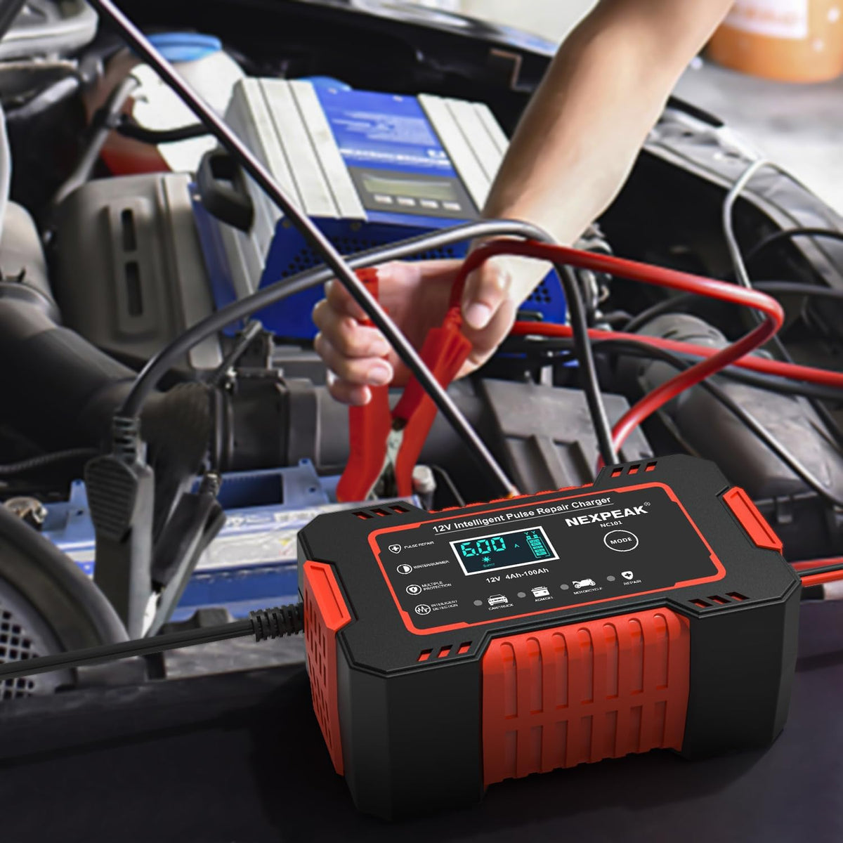 Car Battery Charger, 12V 6A Smart Battery Trickle Charger Automotive Battery Maintainer Desulfator with Temperature Compensation for Car Truck Motorcycle Lawn Mower Boat Marine Lead Acid Batteries