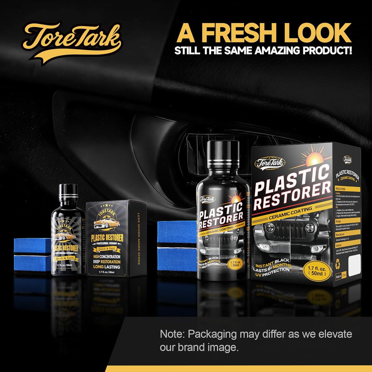 Toretark Plastic Restorer for Cars, Not a Dressing, Black Trim Restorer, Ceramic Crystal Coating Highly Concentrated, Lasting Up to 6 Months+ with UV Protection, Restore Automotive Exterior Protectant