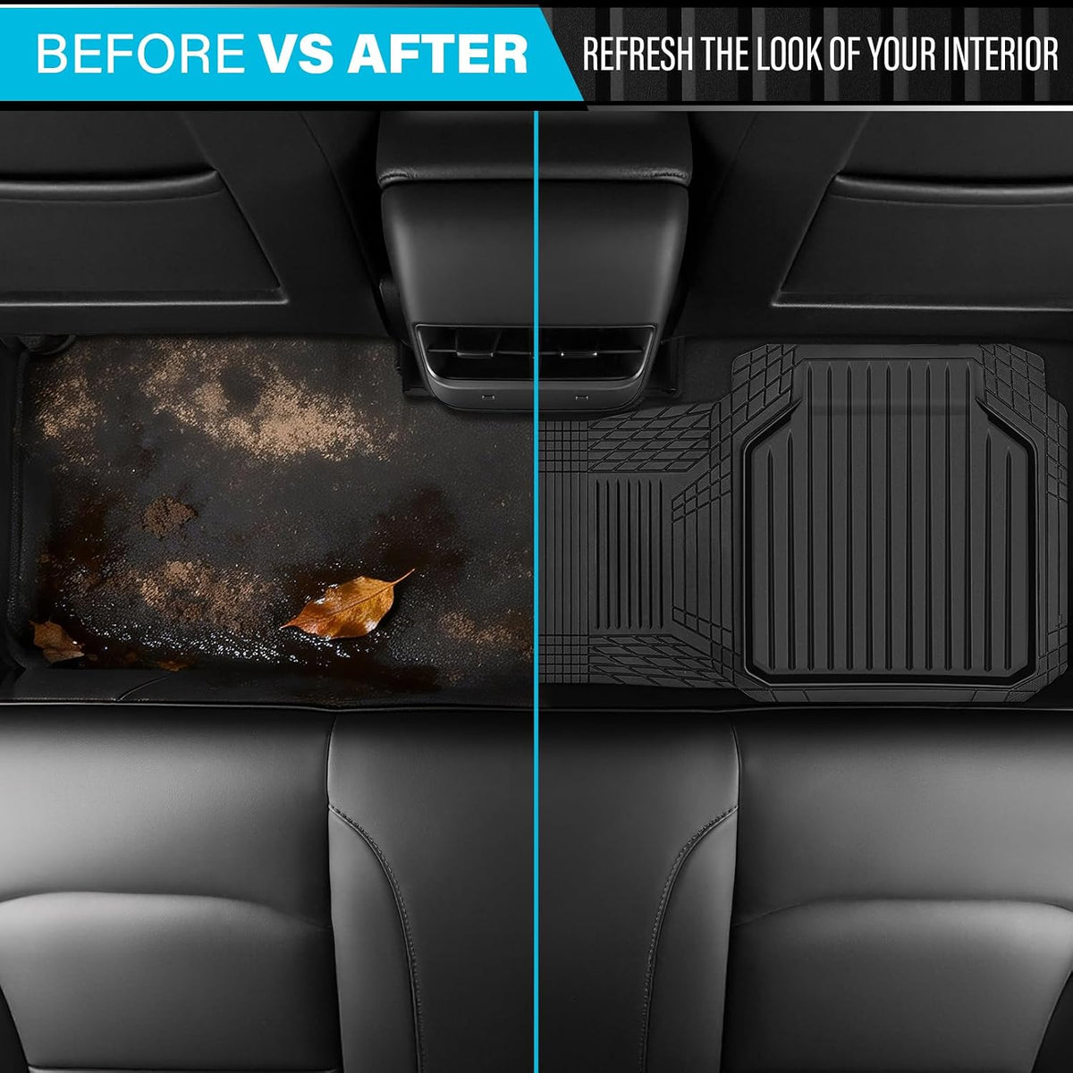 CAR PASS Heavy Duty Rubber Floor Mats for Car, Waterproof Liner Deep Dish Car Mats Full Sets, Universal Trim to Fit for SUV Truck Sedans Vans, All Weather Automotive Floor Mats 3pcs, Solid Black
