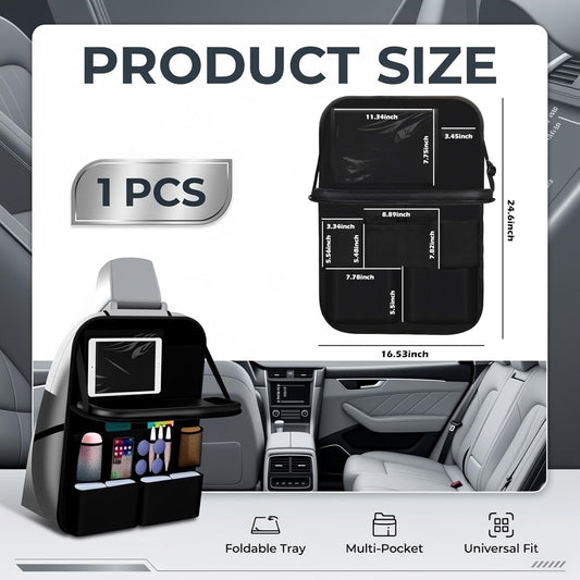2026 New Backseat Car Organizer,Multifunctional Back Seat Car Organizer with Foldable Table Trays,Hanging Cars Seats Backs Organizers as Kick Mats Back Seat Protector