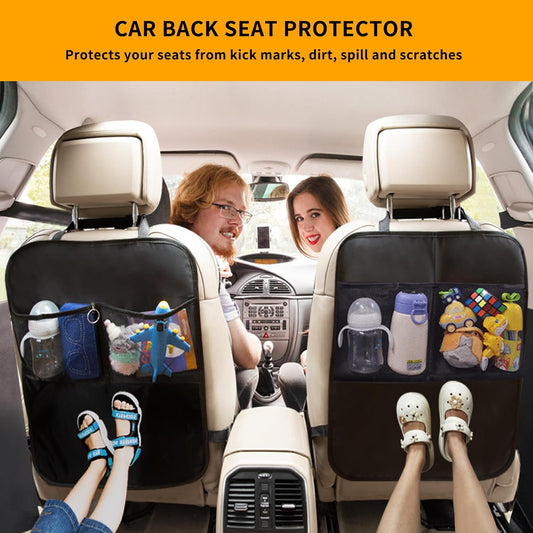 2 Pack Kick Mat Backseat Protector,Back Seat Cover for Kids,Car Seat Back Protectors with 2 Pocket Storage Organizer for Car, SUV, Minivan or Truck Seats (Black)