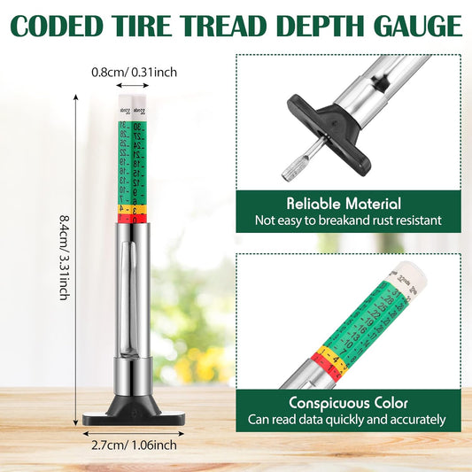 Tire Tread Depth Gauge Brake Lining Gauge Set Color Coded Tire Brake Lining Thickness Automotive Pad Measure Ruler Tool(30 Pcs)