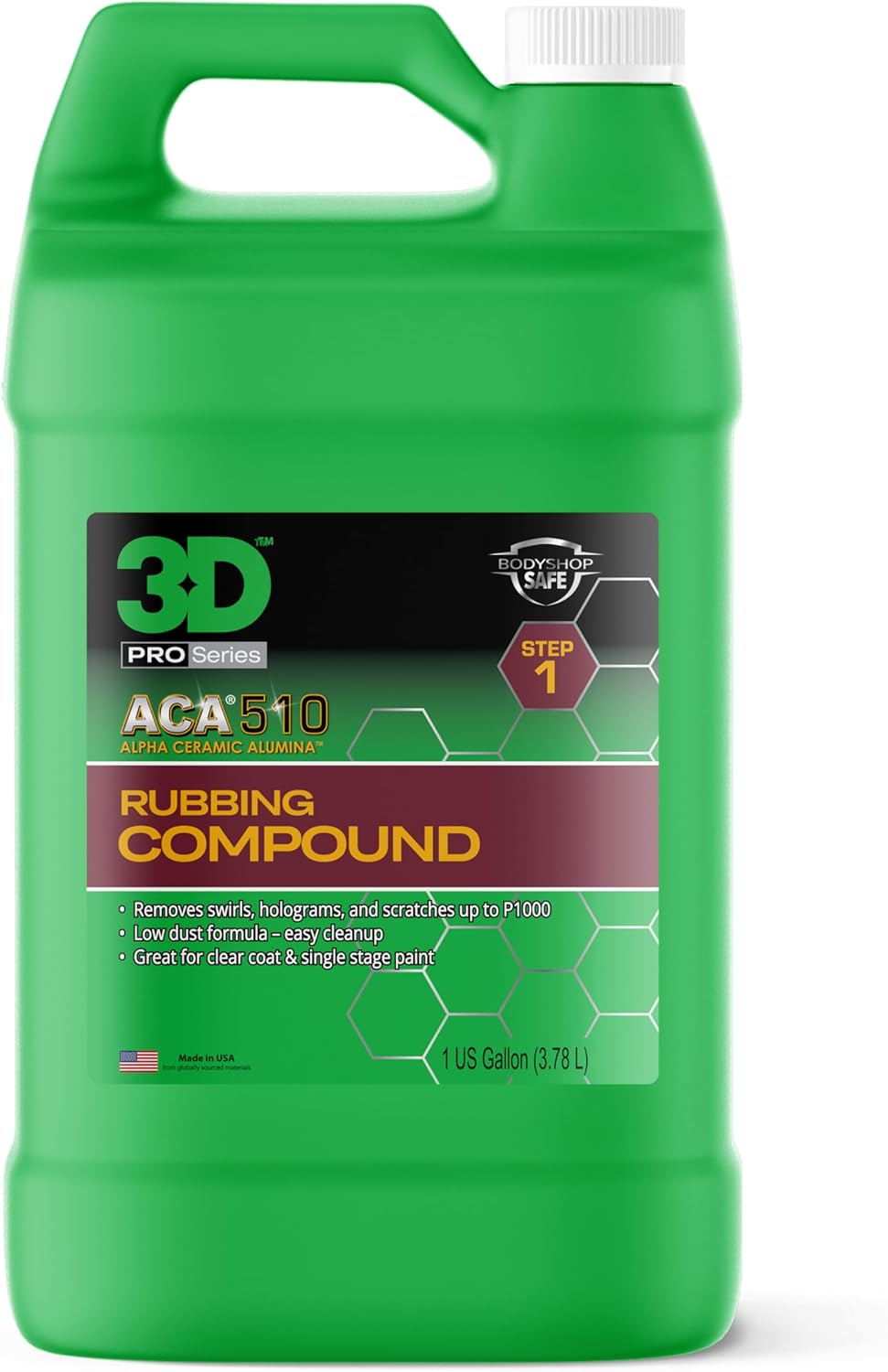 3D ACA 510 Rubbing Compound – Fast-Cutting Paint Correction Compound with Alpha Ceramic Alumina | Body Shop Safe, Low Dust, Silicone-Free, Made in USA - 32 oz