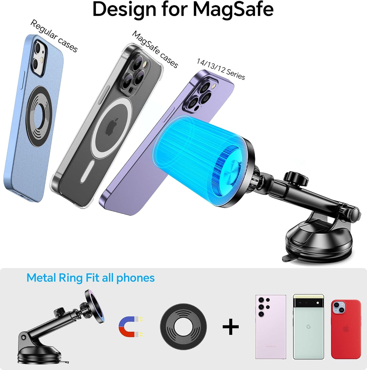 Coolpow for MagSafe Car Mount【Windshield+Vent+Dash】Magnetic Phone Holder for Car Phone Holder Mount Cell Phone Holders for Your Car Accessories Suction Phone Mount for Car Truck Stand for iPhone 17 16