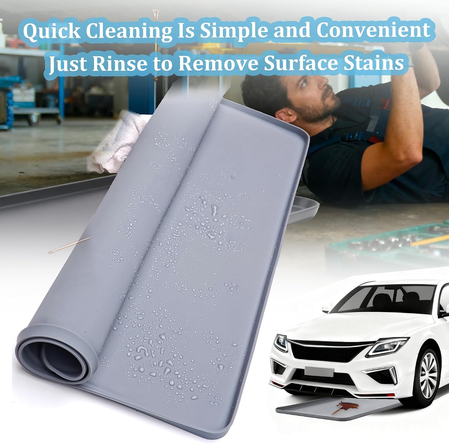 Oil Drip Pan for Under Car, Oil Spill Mat for Garage Floor Waterproof Driveway Outdoor Oil Drip Tray Silicone Oil Drip Pan No Splatter Non-Slip Oil Catch Pan Easy to Clean Reusable