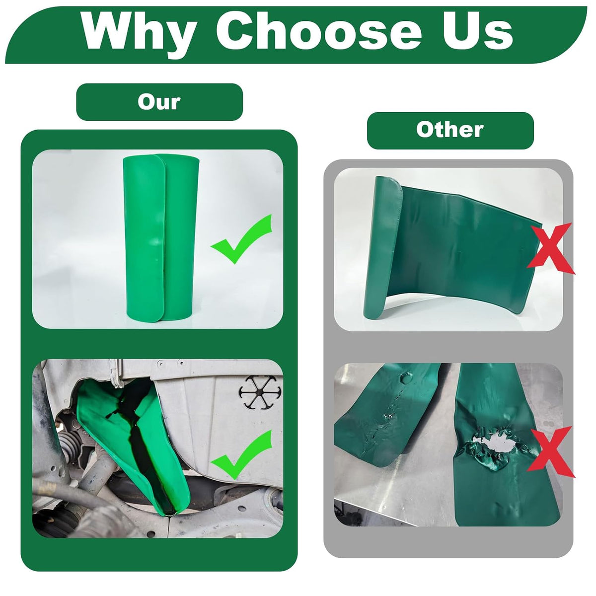 Reused Flexible Foldable Oil Funnel, Multi-Purpose Form a Funnels for Automotive Use, Easy to Clean Small Wide Mouth Funnel for Oil Drain, Available in Green