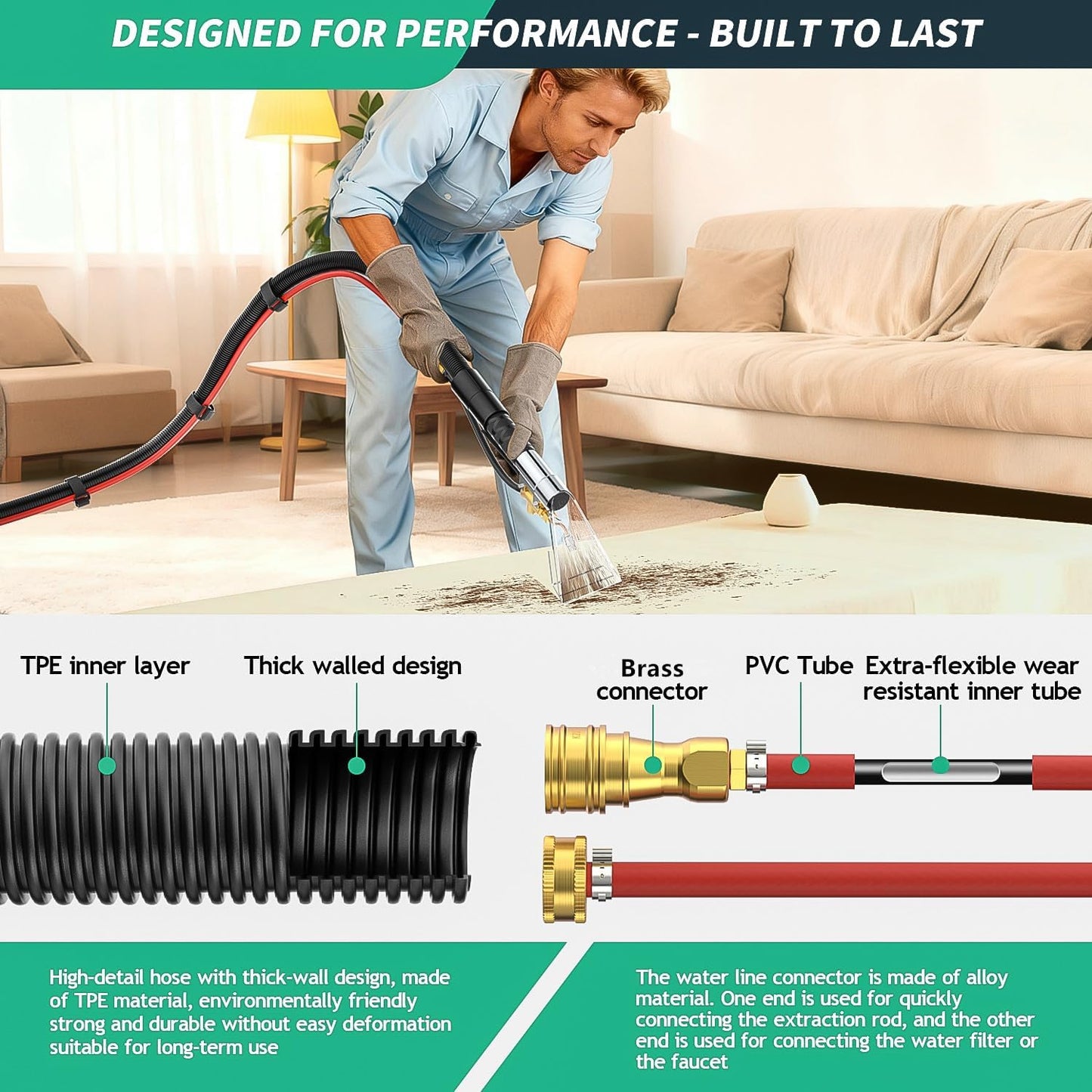 Shop Vac Extractor Kit,Spray Aspirating of Wet Vacuum Hose Extractor Kit,with 50FT Waterline Convert the Universal Shop Vacuum,Into A Professional Auto Carpet Cleaner Machine,for Household,Car,Textile