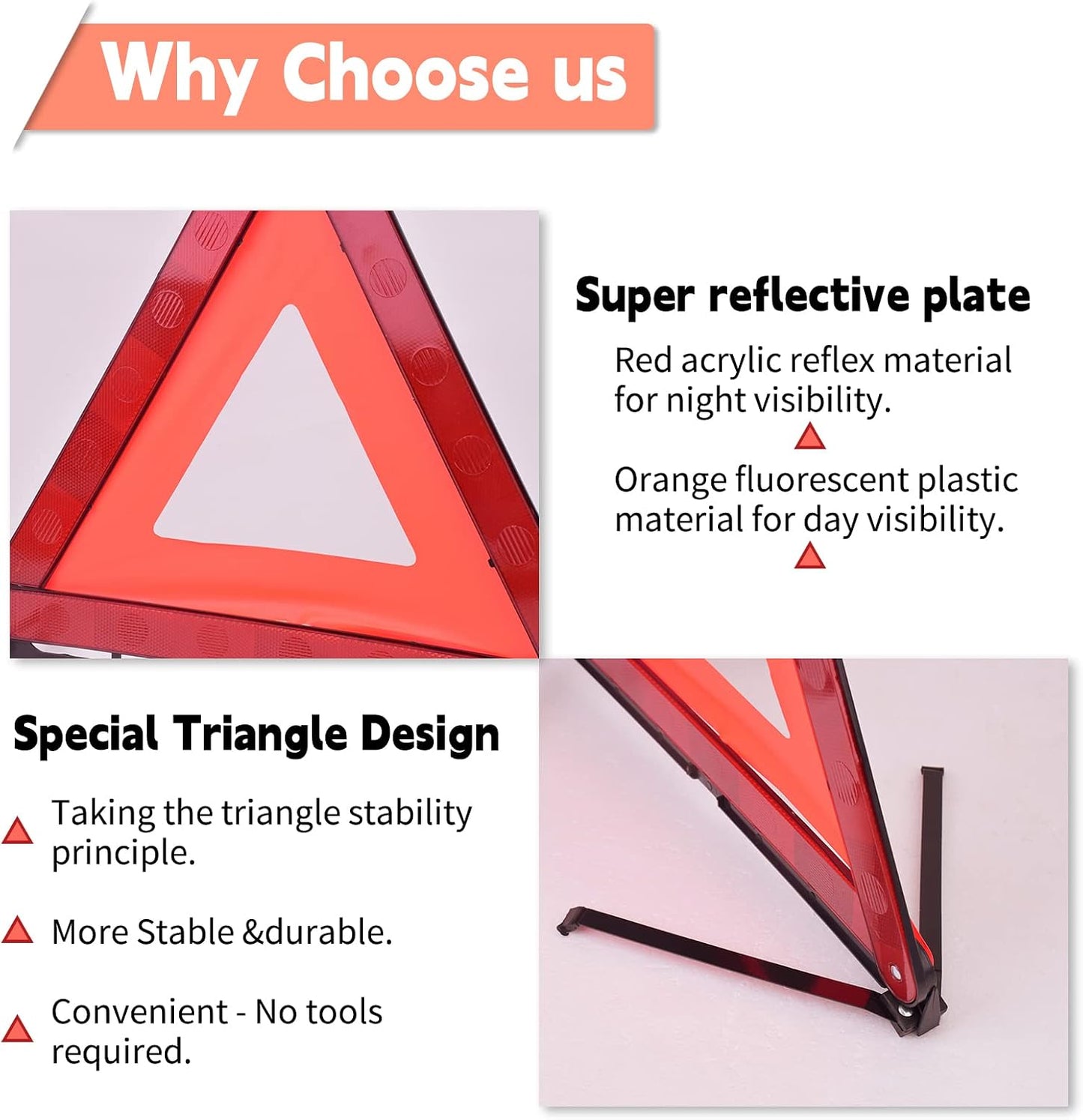 DEDC Warning Triangle, Foldable Safety Triangle, Triple Warning Kit, Warning Triangle Reflector, Roadside Hazard Sign, Triangle Symbol for Emergency with Storage Bag (3 Pack)
