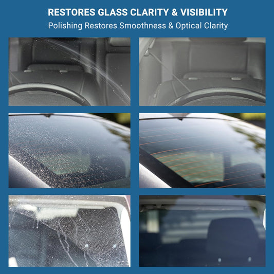 GLASS POLISH DIY 3” (75mm) Windshield Polishing Kit for Car Glass Restoration, Remove Wiper Blade Damage, Fine Scratches, Haziness, and Water Spots, Restore Glass Clarity and Shine