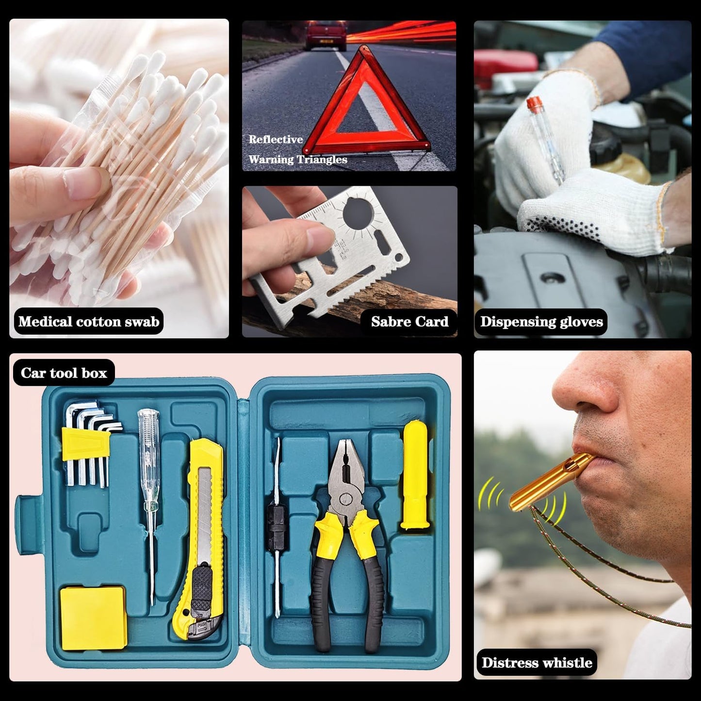142 PCS Emergency Roadside Kit for Car ,Safety Car Kit with Jumper Cables | Roadside Assistance Emergency Kit Warning Triangle, Safety Hammer, Tow Rope, Car Emergency Kit Gifts for New Drivers