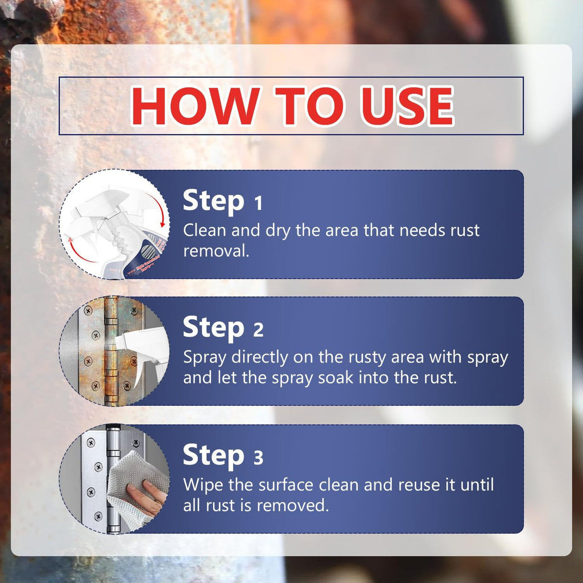 2Pcs Highly Concentrated Rust Remover for Steel & Iron,Heavy Duty Rust Remover Spray No Scrubbing,Rust Remover Heavy Duty for Metal,Powerful Rust Remover for Tools,Stainless Steel-240ML