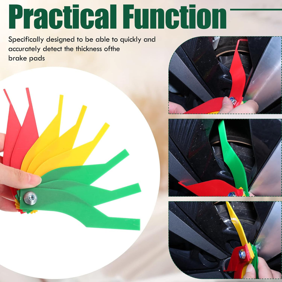Tire Tread Depth Gauge Brake Lining Gauge Set Color Coded Tire Brake Lining Thickness Automotive Pad Measure Ruler Tool(30 Pcs)