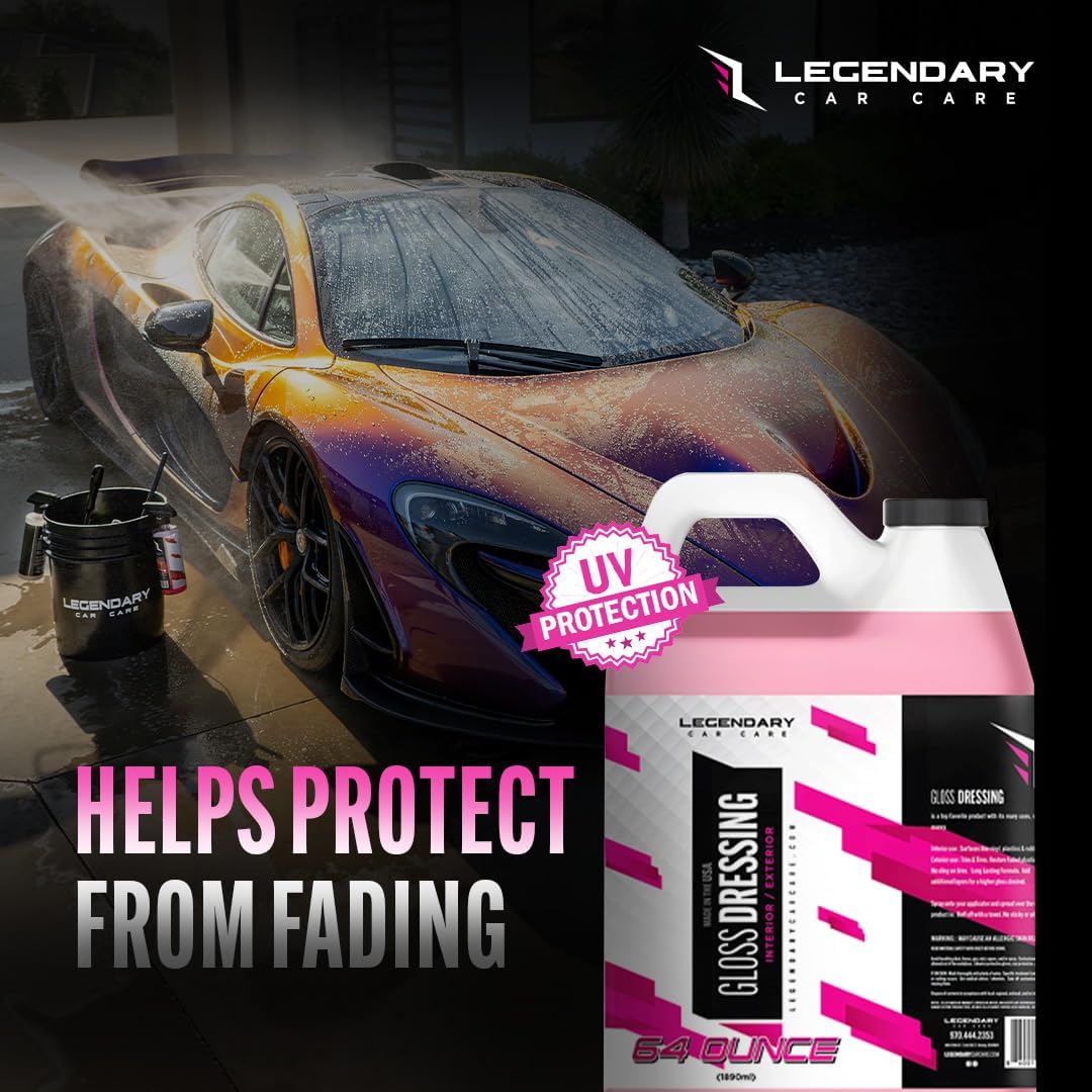 Legendary Gloss Dressing with Applicator 16oz - Tire Shine Spray & Plastic Restorer – Water Based & Non-Greasy Interior/Exterior Detailing Spray - Trim, Rubber, Vinyl & Plastic Restorer for Cars