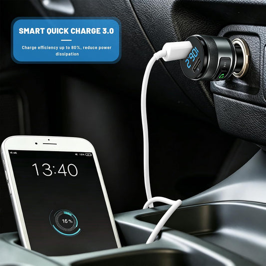 IMDEN Bluetooth 6.0 FM Transmitter for Car, MP3 Music Player Wireless Radio Adapter Kit with QC 3.0 Fast Charger, Hands-Free Calling, Supports USB Drive for 12V/24V Vehicles