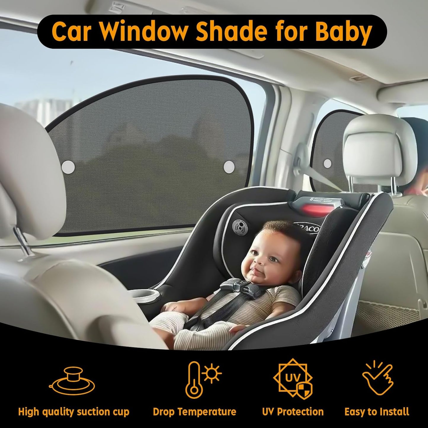 2026 New Upgrade Car Window Shades for Side Window 25"X15"(2 Pack),Car Window Shade for Baby Suction Cup,Sun Shade Side Window Can Blocks 99.98% UVR
