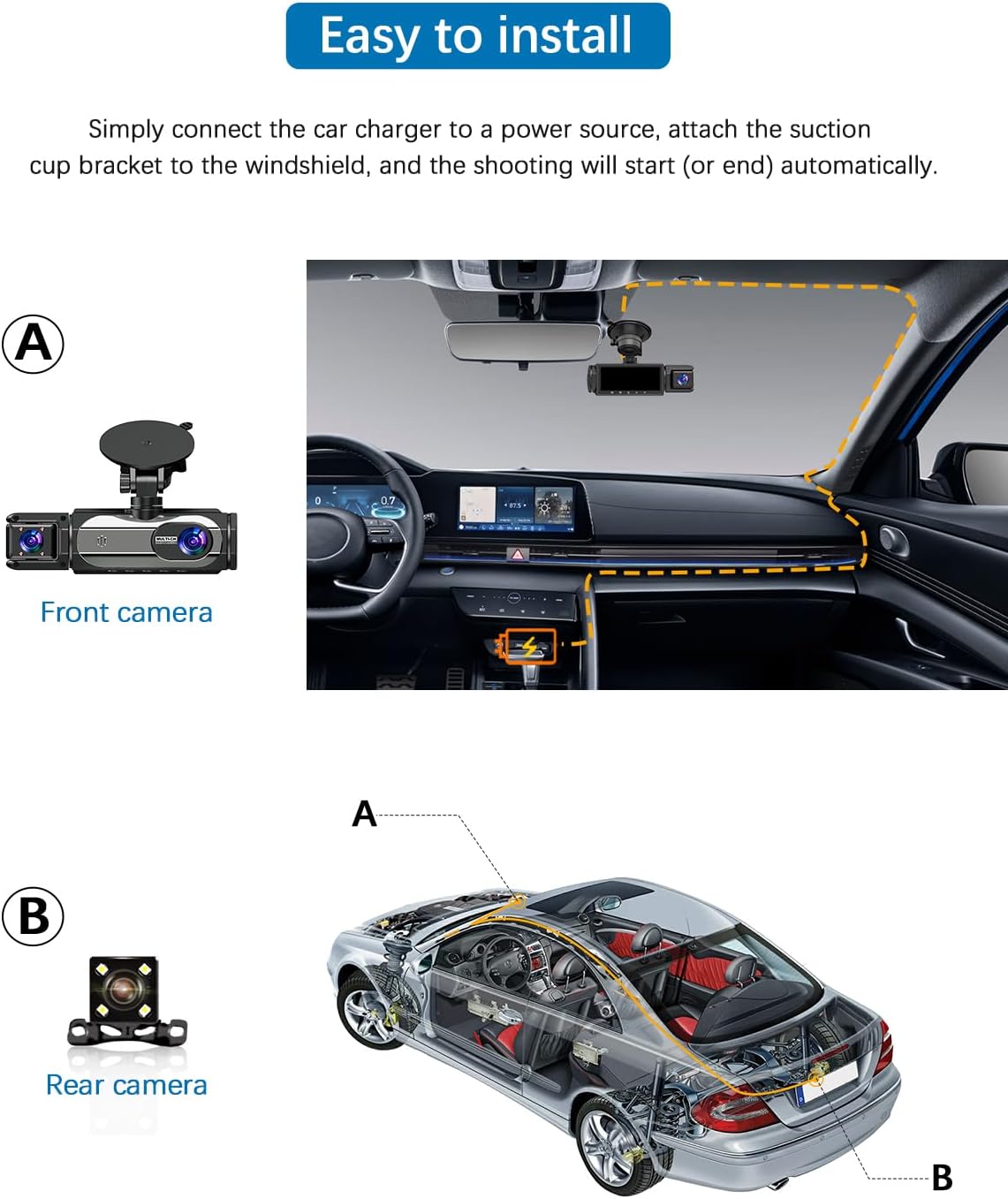 Dash Cam Front and Rear, 1080P Dash Camera for Cars, 3 Channel Car Camera Front Rear and Inside/Back with 32GB Card 5G Wireless WiFi, Loop Recording, Night Vision, HDR, G-Sensor, 24Hr Parking