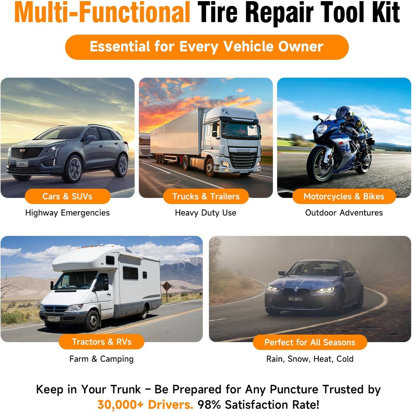 60 PCS Tire Plug Repair Kit with Screw Type Tire Plugs - Professional Grade Tire Repair Kit Screw Plugs for Car, Truck, Motorcycle & Bicycle Flat Tire Emergency Repair Tools, Includes Screwdriver