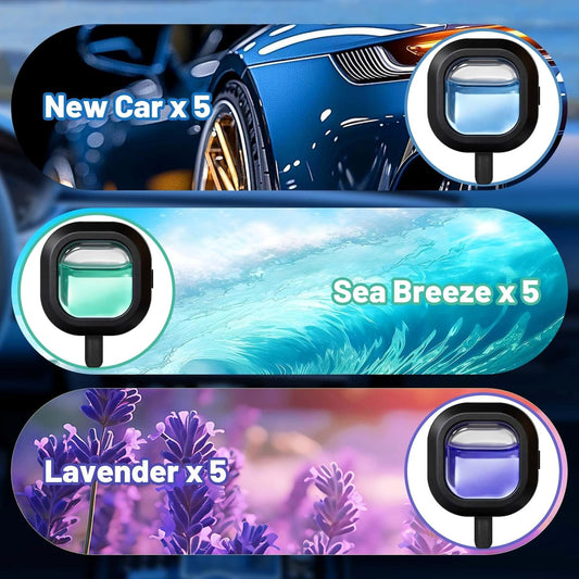 STRN Car Air Freshener, 12 Refills + 3 Square Vent Clips, 5 New Car & 5 Sea Breeze & 5 Lavender Scents, Long Lasting Air Fresheners Car Accessories Fragrance, Each Up to 20-30 Days