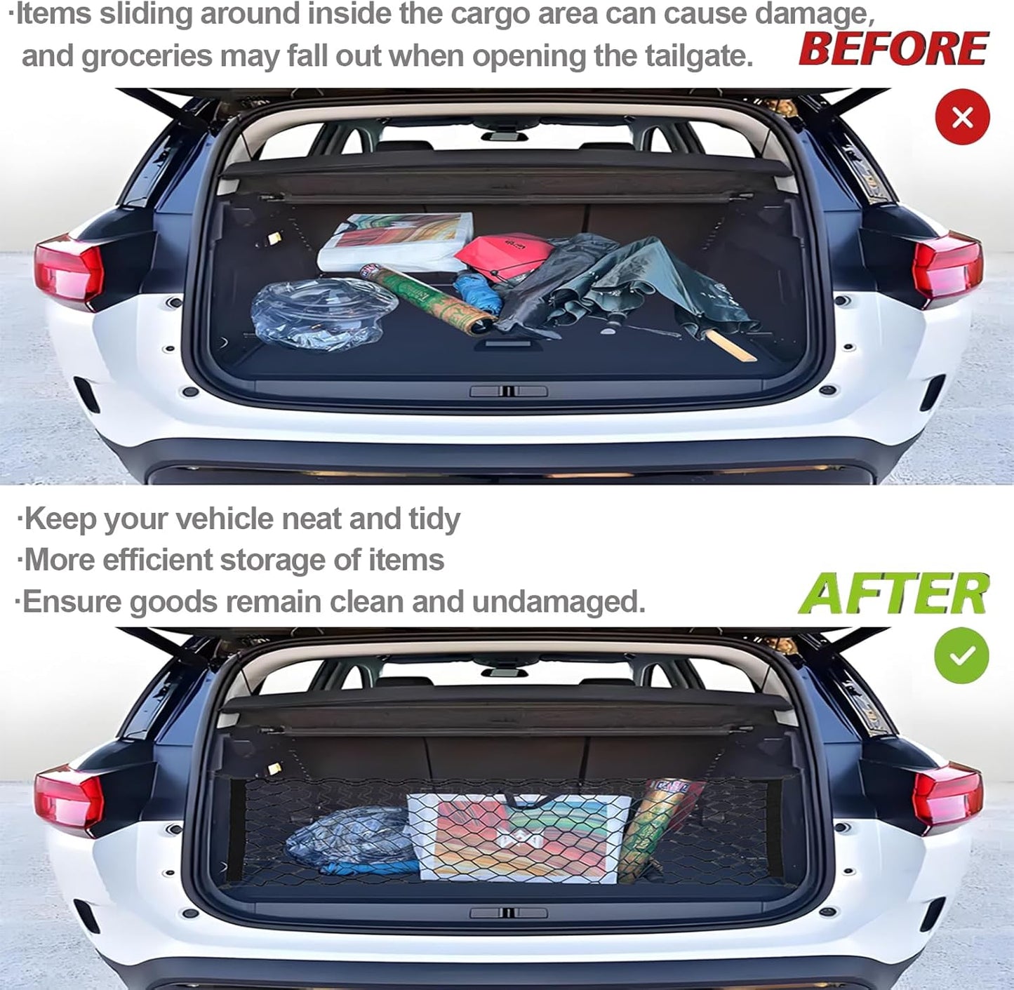 Cargo Net Stretchable,Car Exterior Accessories for SUV, Jeep, Trucks, Double-Layered Network Car Exterior Accessories for Secure Storage 35.4x15.8 inch