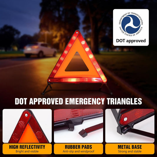 XOOL Emergency Warning Triangle Kit – Roadside Safety Kit with Reflective Warning Triangles, High-Visibility Safety Vests, Storage Bag & Gloves for Car Breakdowns & Emergencies