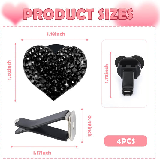 4PCS Heart-Shaped Car Vent Clips with Rhinestone,Bling Air Vent Clips Car Decorations,Premium Shiny Car Clips for Vents CCar Accessories Interior for Cars,Trucks,SUVs (Pink)