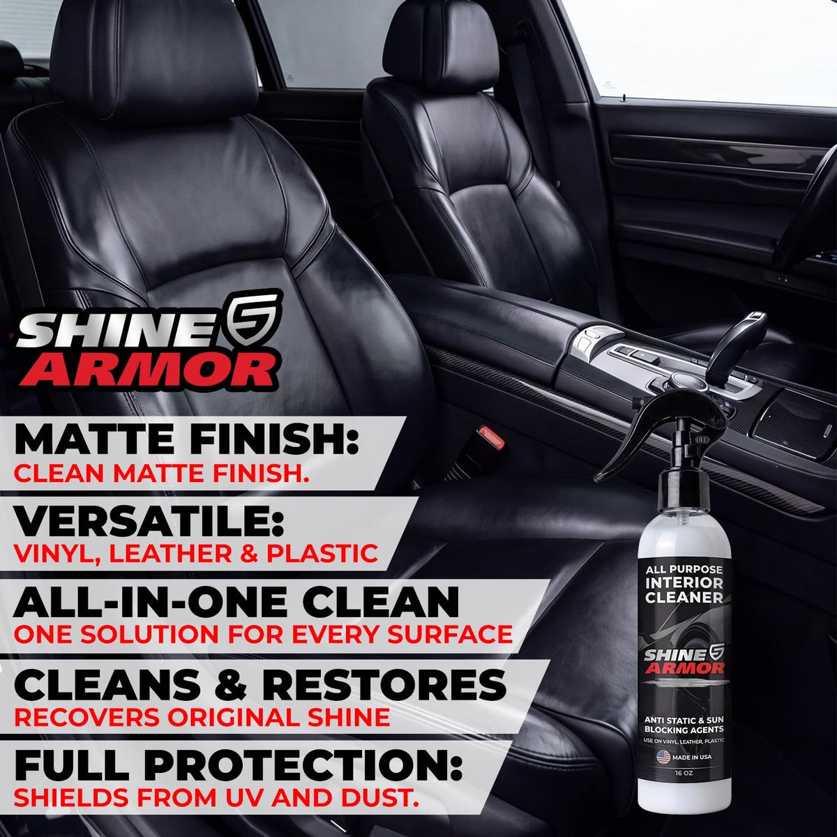 SHINE ARMOR Car Interior Cleaner & Protectant - Interior Detailer Spray with UV Defense, Streak-Free Car Cleaning Spray for Dashboard, Leather, Vinyl, Plastic & Rubber - Trucks, SUVs & RVs - 8 fl oz