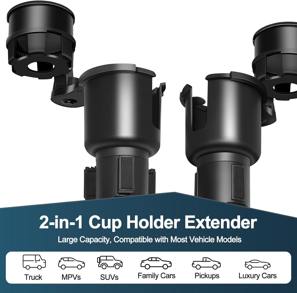 JPart Car Cup Holder Expander, Cup Holder Expander, Cupholder Expander with Adjustable Extension Base and 360° Rotation Design, Fits Mugs, Cups, Large Water Bottles in 2.9"-3.8" (10-46oz), Black