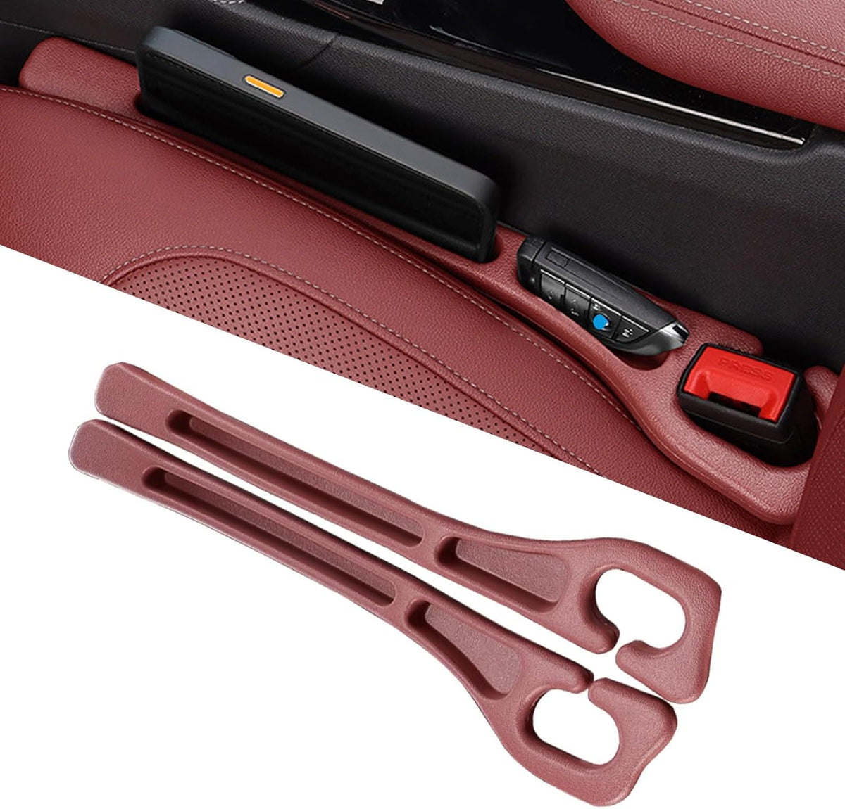 Car Seat Gap Filler Organizer of 2 – Universal Car Gap Seat Filler with Storage Pockets, No Drop Seat Guard for Phones, Keys & Cards, Car Accessories for Most Cars Trucks SUVs (Black)