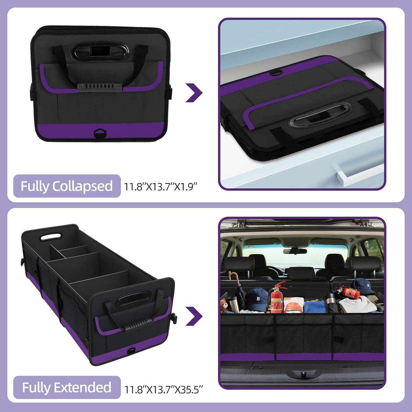 AOPHY Trunk Organizer for Car, 95L Large Capacity Trunk Storage with Non-Slip Bottom Strips, Cargo Organizer for Suv, Truck, Sedan, Waterproof Portable Car Organizers for Women Men(Pink)