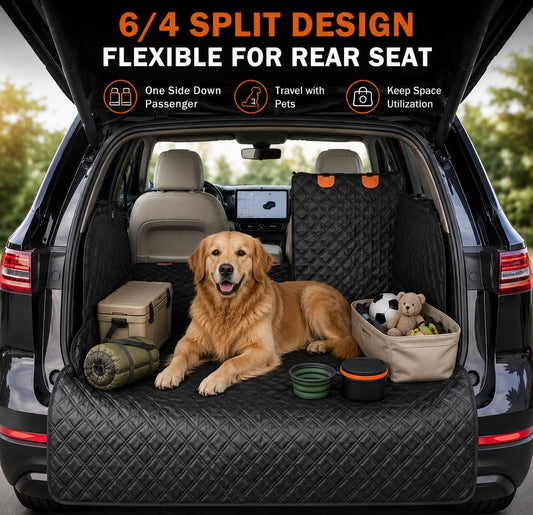 Split Cargo Liner for SUV – for Dogs & Pets, Heavy-Duty, 100% Waterproof Trunk Mat & Cargo Cover – Fits 60/40 Split Bench & Armrest Pass-Through – Machine Washable, Non-Slip, Durable