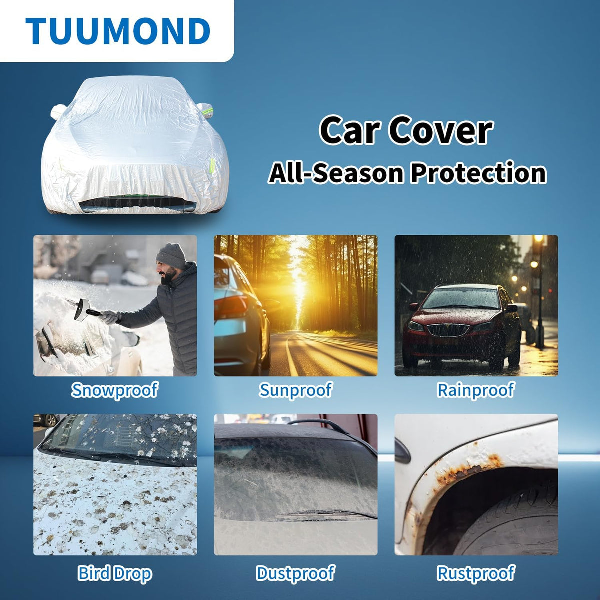 Car Cover Waterproof All Weather Outdoor, Full Exterior Cover for Automobiles, Rain Sun UV Protection Windproof, Scratch Resistant, Breathable, Dustproof (Fits 206"-215" SUV)