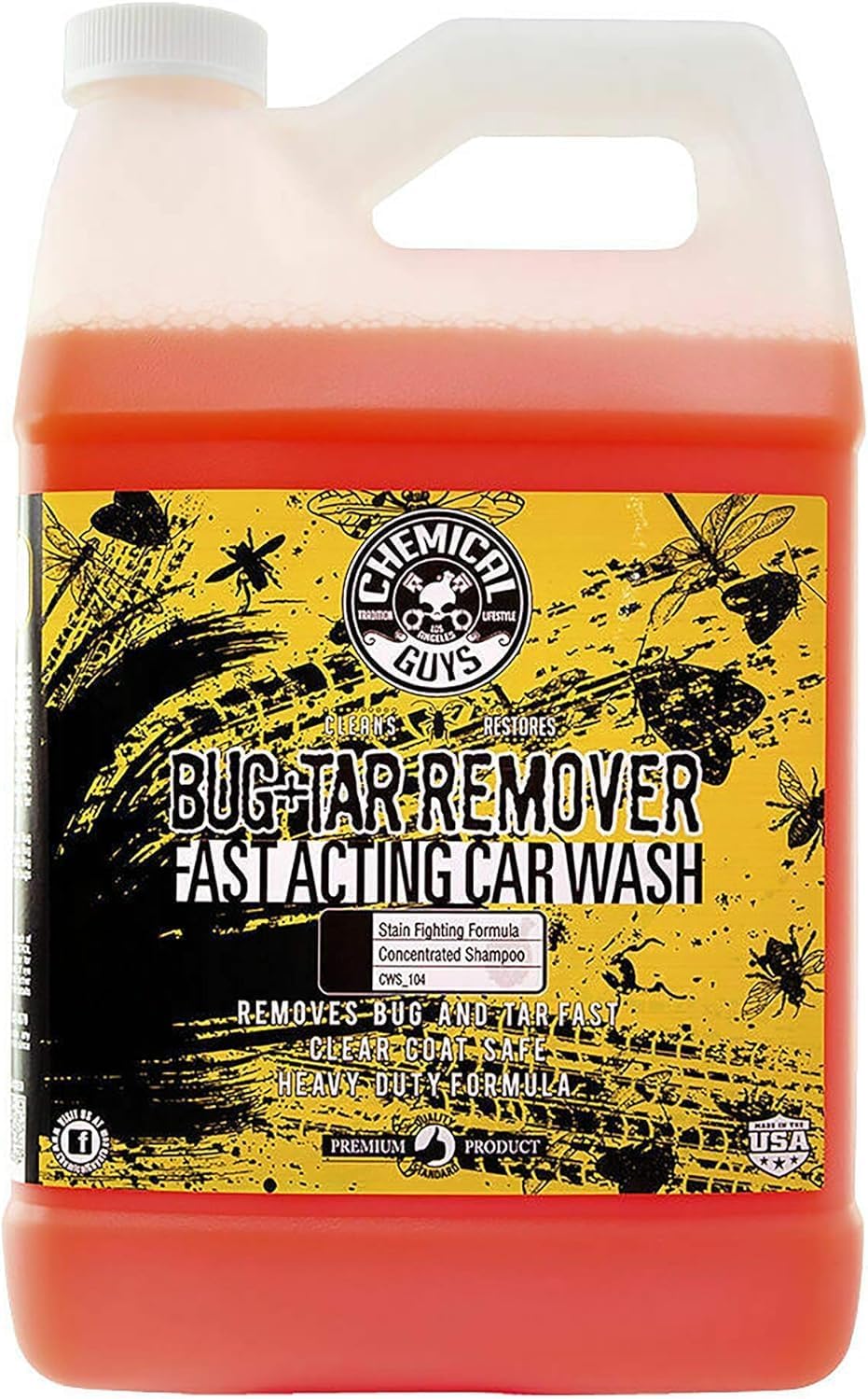 Chemical Guys Bug and Tar Remover Fast Acting Car Wash - Heavy Duty Cleaner for Bugs, Tar, Grime, Tree Sap & Bird Droppings - Safe for Car Paint, Glass, Chrome, Plastic, All Exterior Surfaces - 16 oz