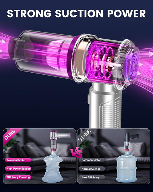 Portable Car Vacuum Cleaner 15000pa - 4 in 1 Vacuum Cleaner&Air Duster, Rechargeable Handheld Vacuum with Multi-Nozzles for Car, Home, Pet,an Ideal Gift for Both Men and Women(Pink)