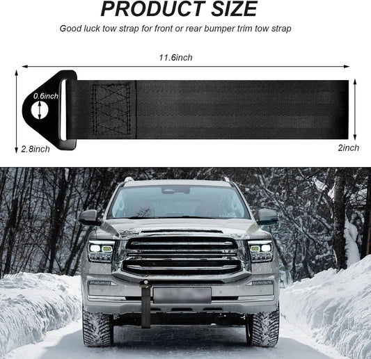 Racing Tow Strap, Stylish JDM Car Bumper Tow Strap Trailer Hook Belt for Decoration, Heavy Duty Nylon Traction Rope Universal Fit for Front or Rear Front Bumper (Black)