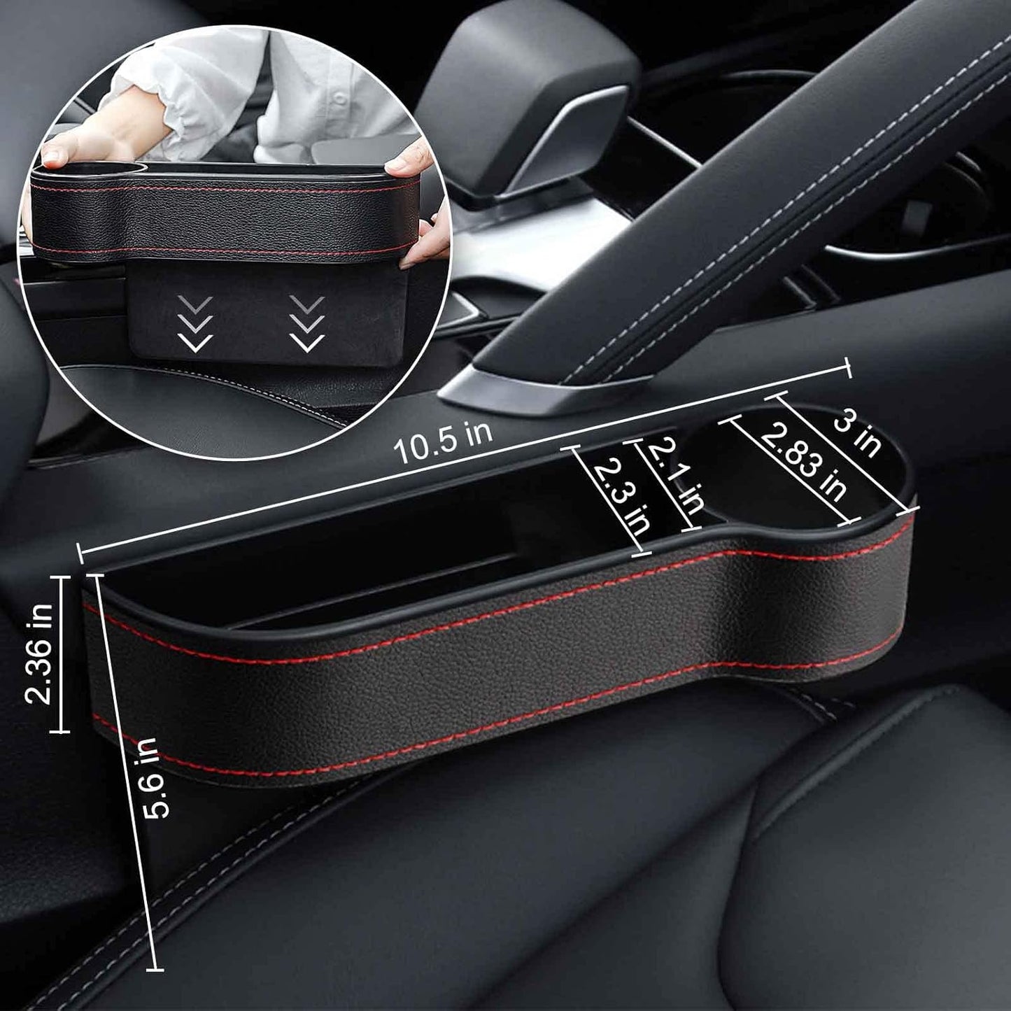 2 Pcs Car Seat Gap Filler - Leather Car Seat Crevice Storage Box with Adhesive Foam Pads, Car Gap Filler Organizer for Front Seat Gap Filler Between Car Seat and Console, Universal Fit