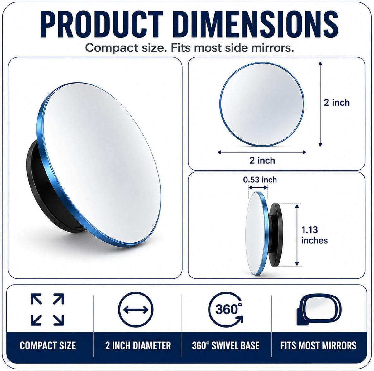 Frameless Car Blind Spot Mirror 2 Pack - Premium Convex HD Glass Round Side Blind Spot Mirrors with Wide Angle View, Eliminate Blind Zones & Parking Assistance for Safe Driving