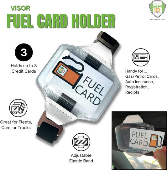 2 Pack - Heavy Duty Visor Fuel Card Holder with Clear Vinyl Pocket - Truck & Car Accessories for Interior - Drivers License, Auto Insurance Card & Fleet Vehicle Gas Log Storage - Specialist ID (Black)