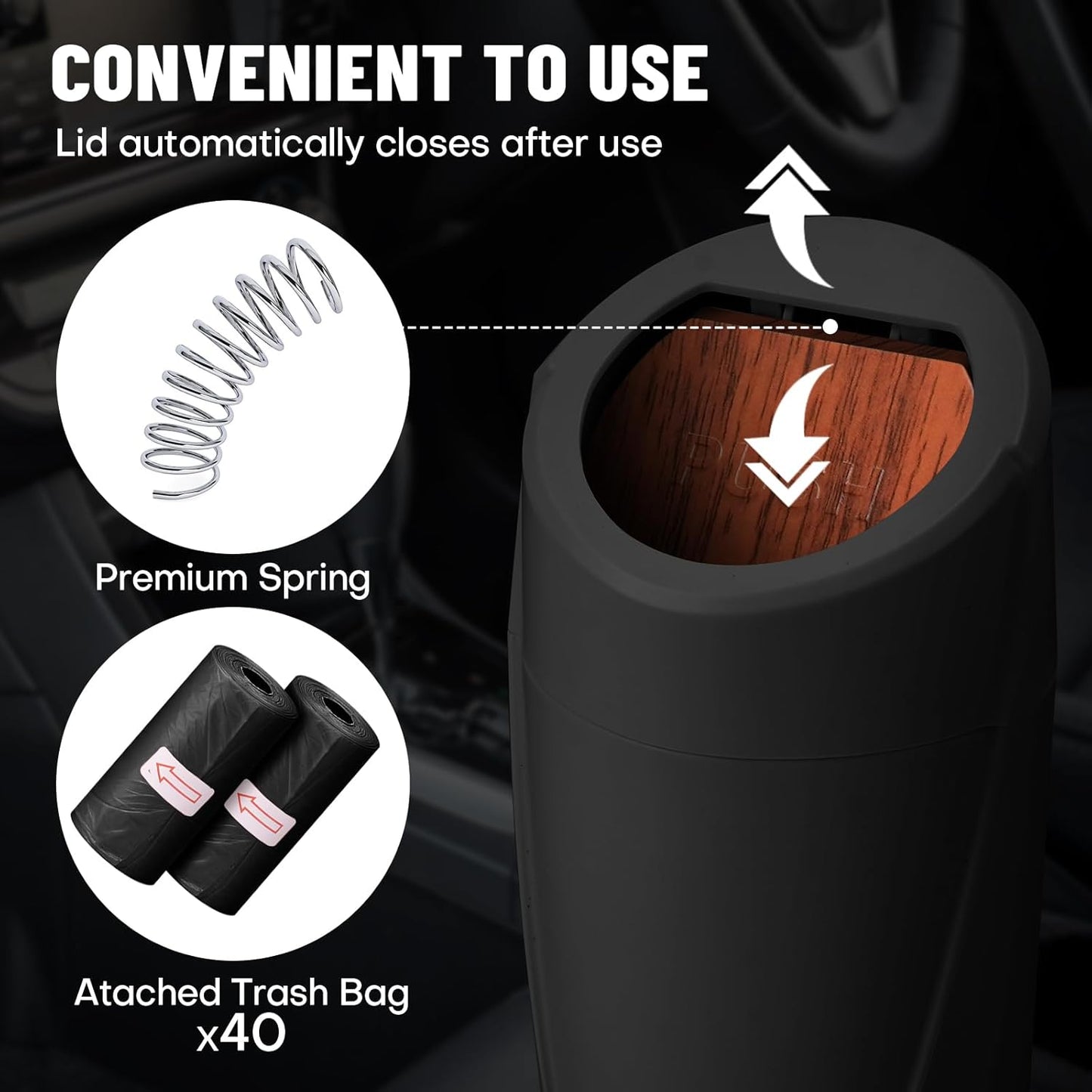 Car Trash Can Bin with Lid - Car Garbage Can Cup Holder - Pink Mini Leakproof Vehicle Garbage Bin with 20pcs Trash Bags - Automobile Organizers and Storage for Front Back Seat Accessories