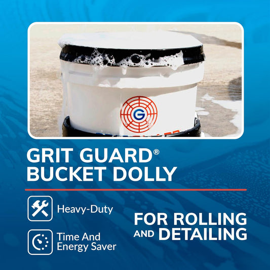 GRIT GUARD Bucket Dolly with Wheels - Rolling Detailing Wash Bucket with 5 Wheels and 2 Locking Casters Compatible with 2.5, 4, 5 and 6 Gallon Buckets (Black, 2" Red Casters) - Made in the USA