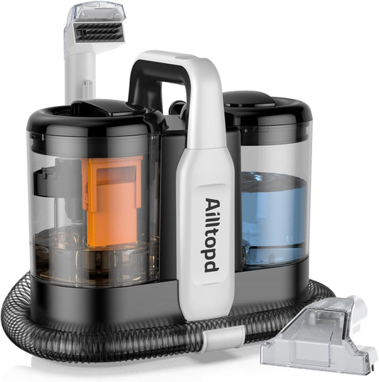 Portable Carpet & Upholstery Cleaner Machine, 15Kpa Strong Suction & Handheld Spot Cleaner Machine for Couch, Sofa, Car, Pet Stains, Furniture Cleaner with Cleaner Solution and Self-Cleaning System