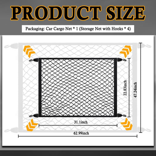 Upgrade Cargo Net for SUV with 4 Hooks,Stretchy 32x23 to 63x47 Elastic Trunk Net for SUV,Essential Automotive Cargo Nets as Trunk Organizer for Securely Fastening Items