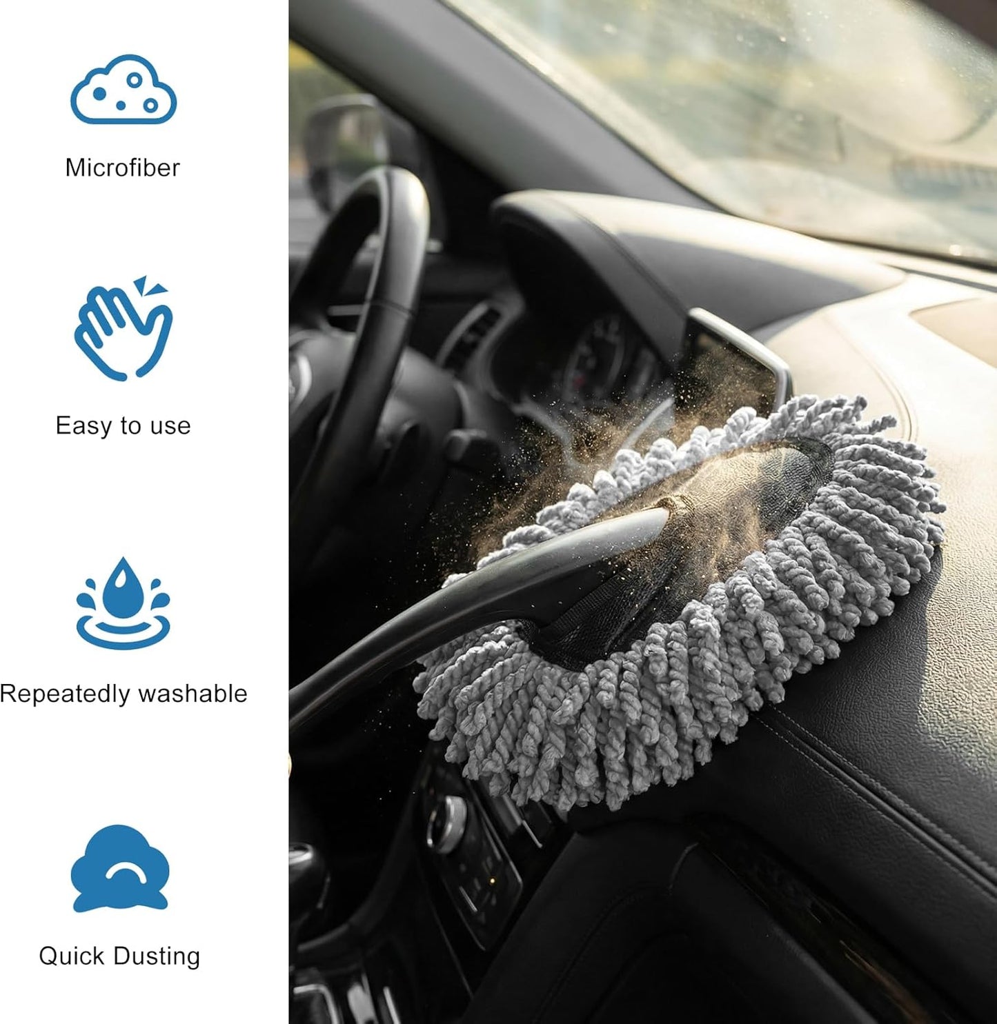 Car Dash Duster Brush, Super Soft Microfiber Duster Auto Dashboard Dust Detailing Tool, Multifunctional Scratch Free Dash Dust Cleaning Brush for Vehicle Home Kitchen (Blue)